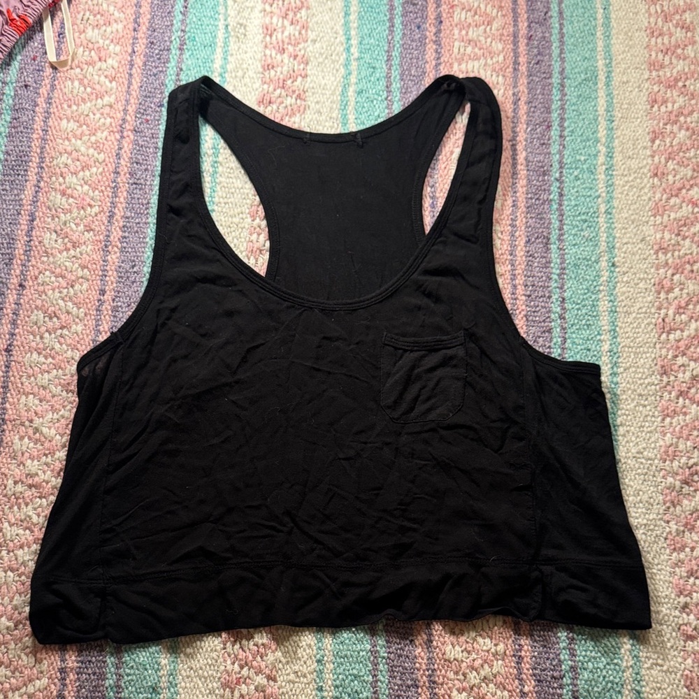 Black Sleeveless Crop Loose Racerback Tank